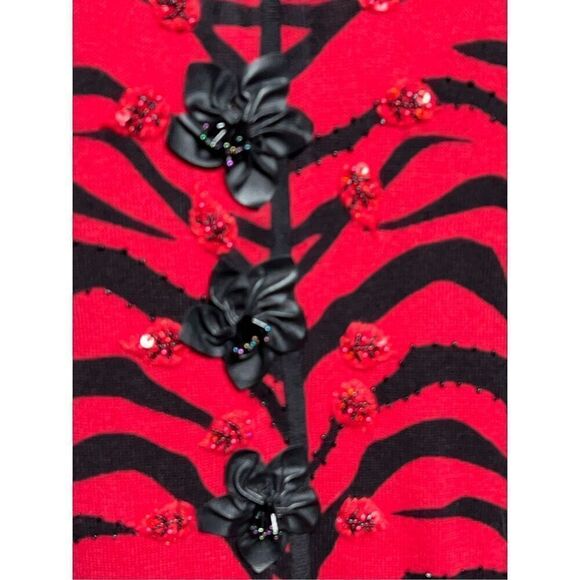 Berek 3/4 Sleeve Sweater Animal print Tiger Stripe Beaded Cardigan Medium - Picture 5 of 6